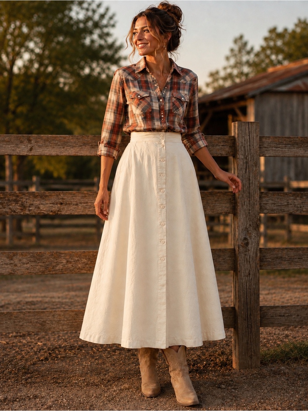 Cameron Clothing Co Size 12 Ivory Button Front Maxi Skirt Western Prairie
